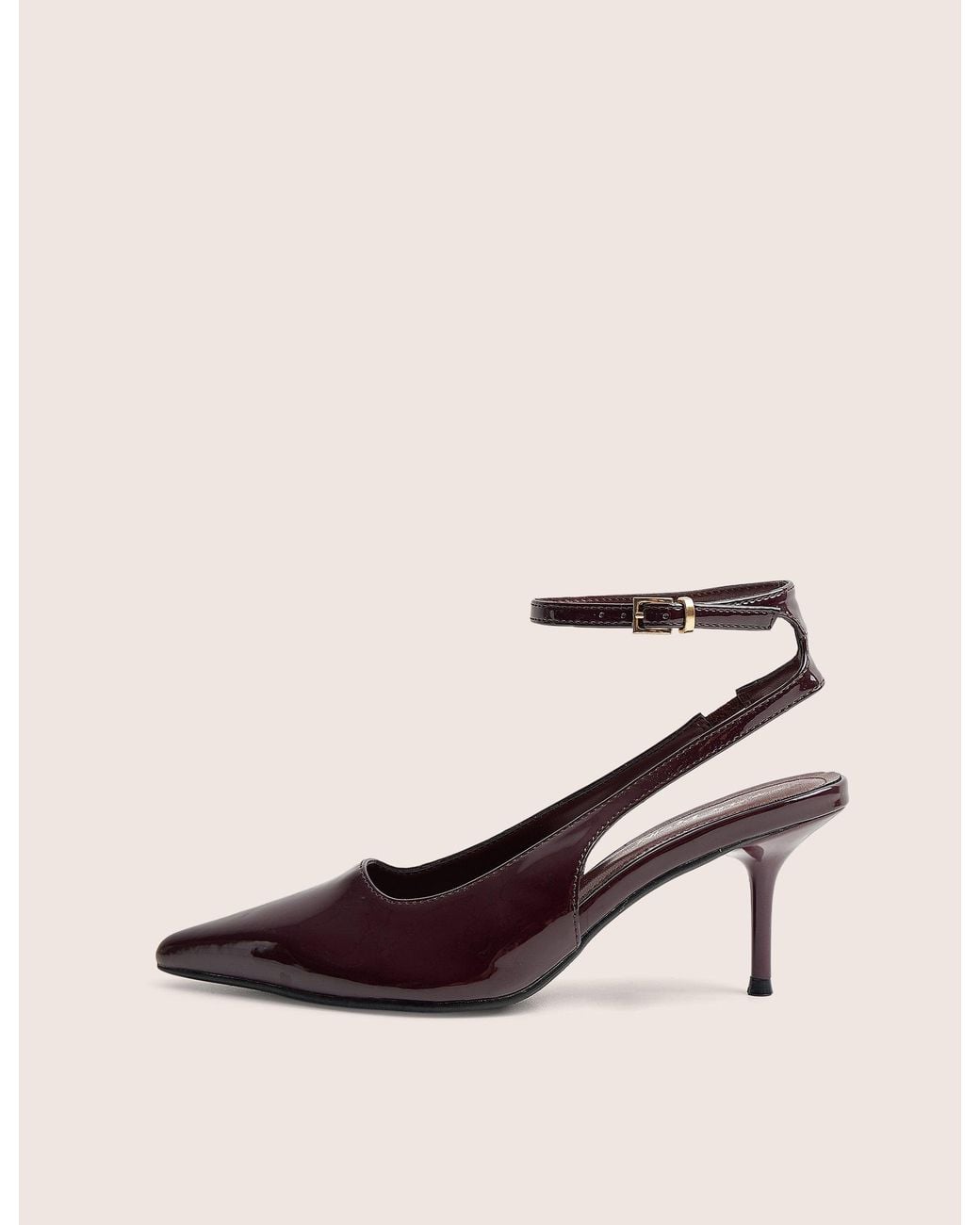 Public Desire Pink Louis Burgundy Patent Ankle Strap Court Mid Heel