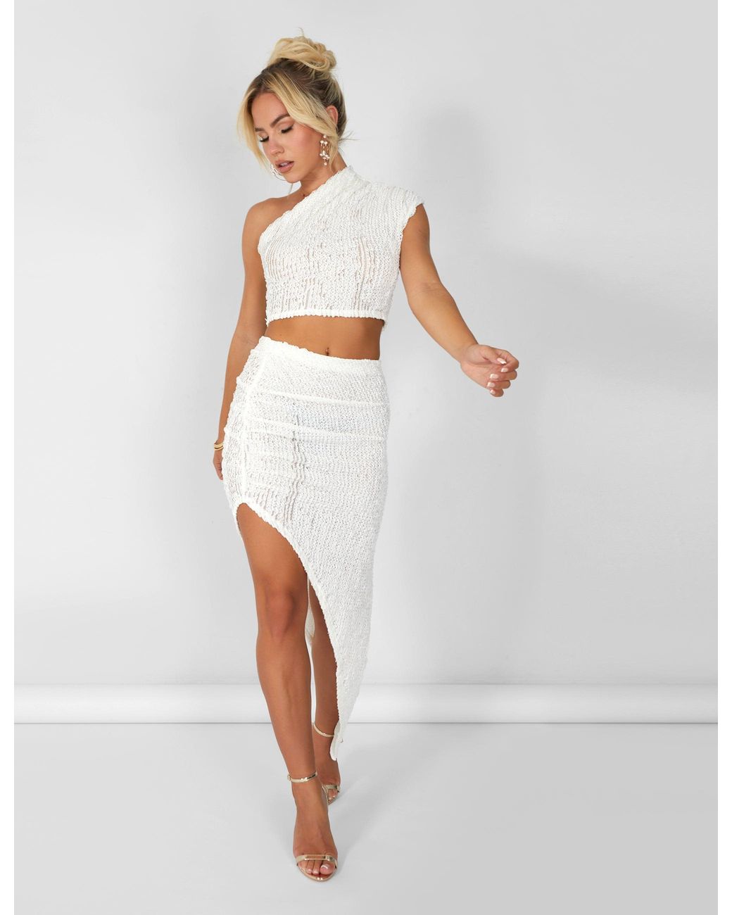 Public Desire One Shoulder Textured Top White