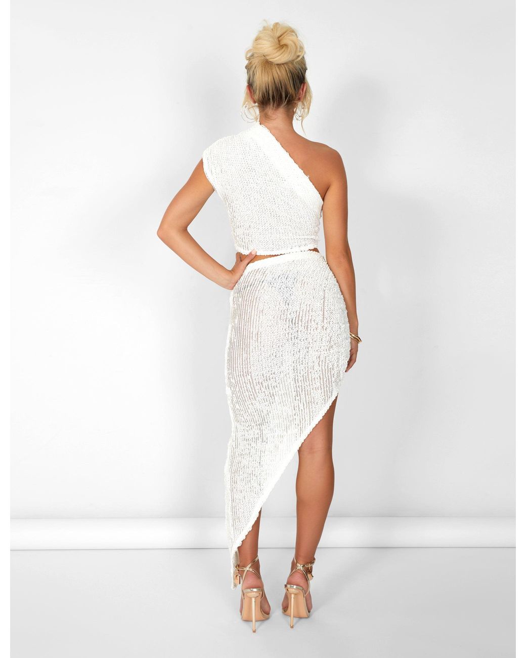 Public Desire One Shoulder Textured Top White
