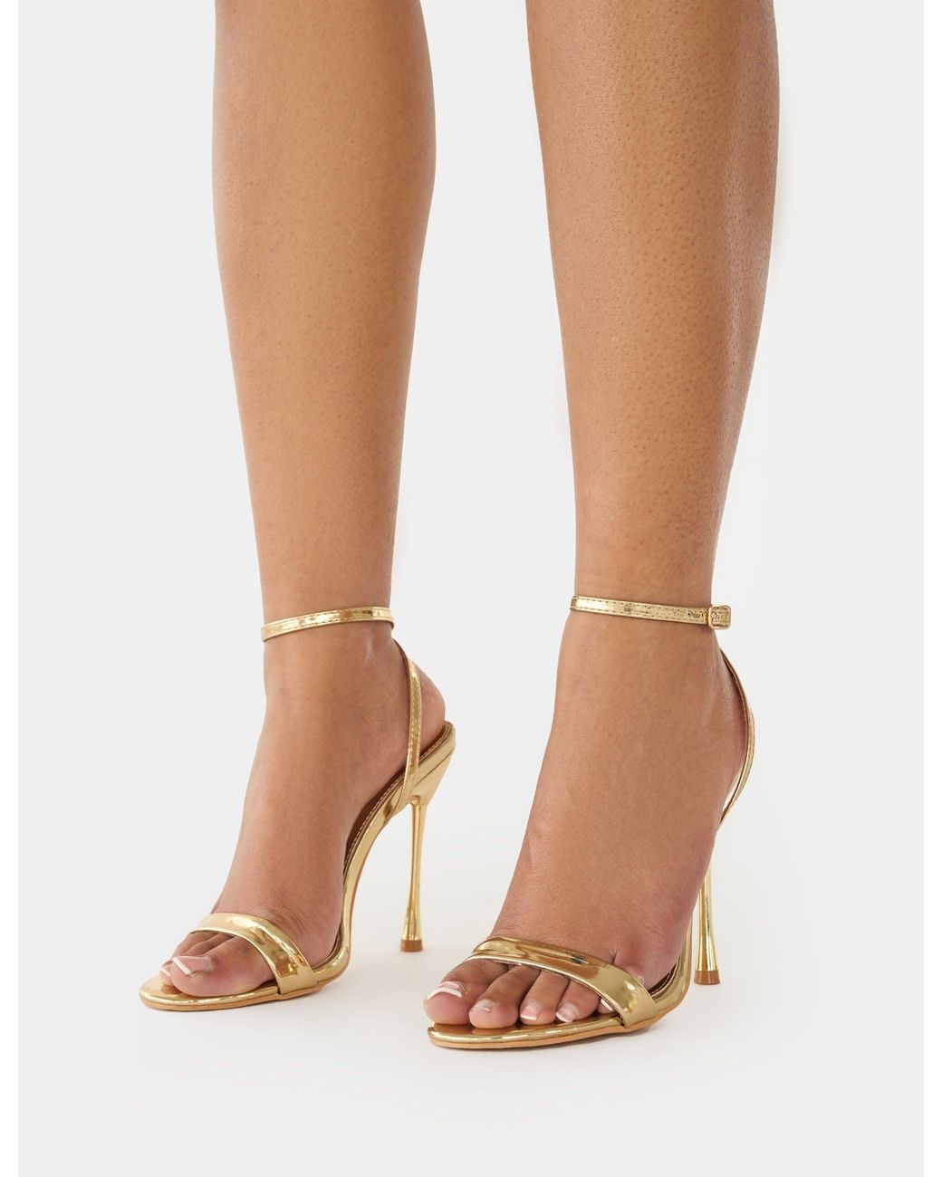 Public Desire White Soho Gold Metallic Barely There Strappy Stiletto Heels