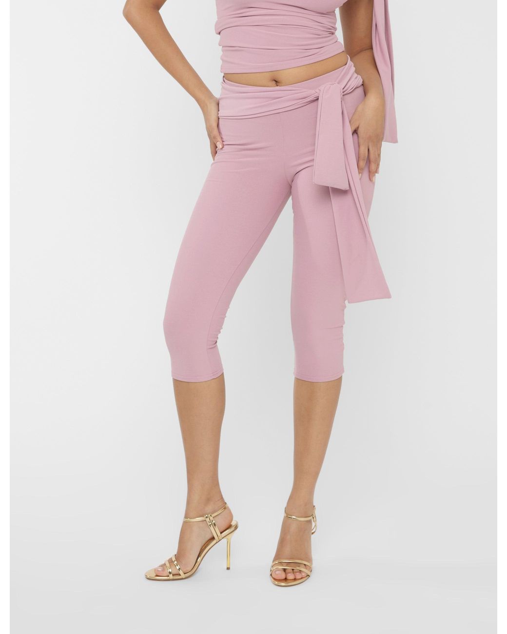 Public Desire Pink Knot Detail Tie Side Luxe Slinky Capri Pants Mauve