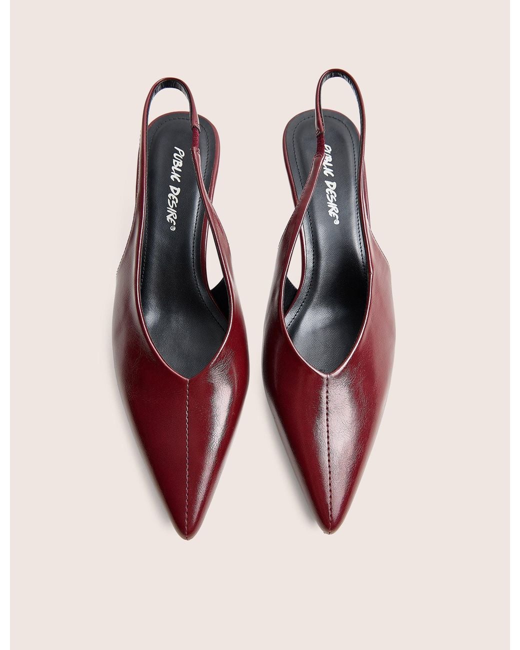 Public Desire Pink Lychee Burgundy Pu Strappy Mid Heel Court Slingback