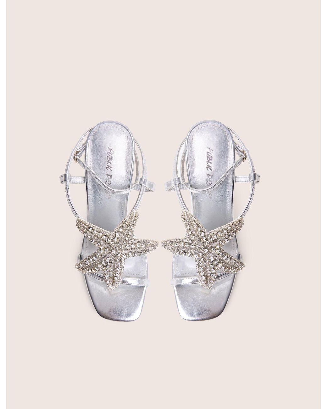 Public Desire Natural Lumi Silver Starfish Detail Tie High Heels