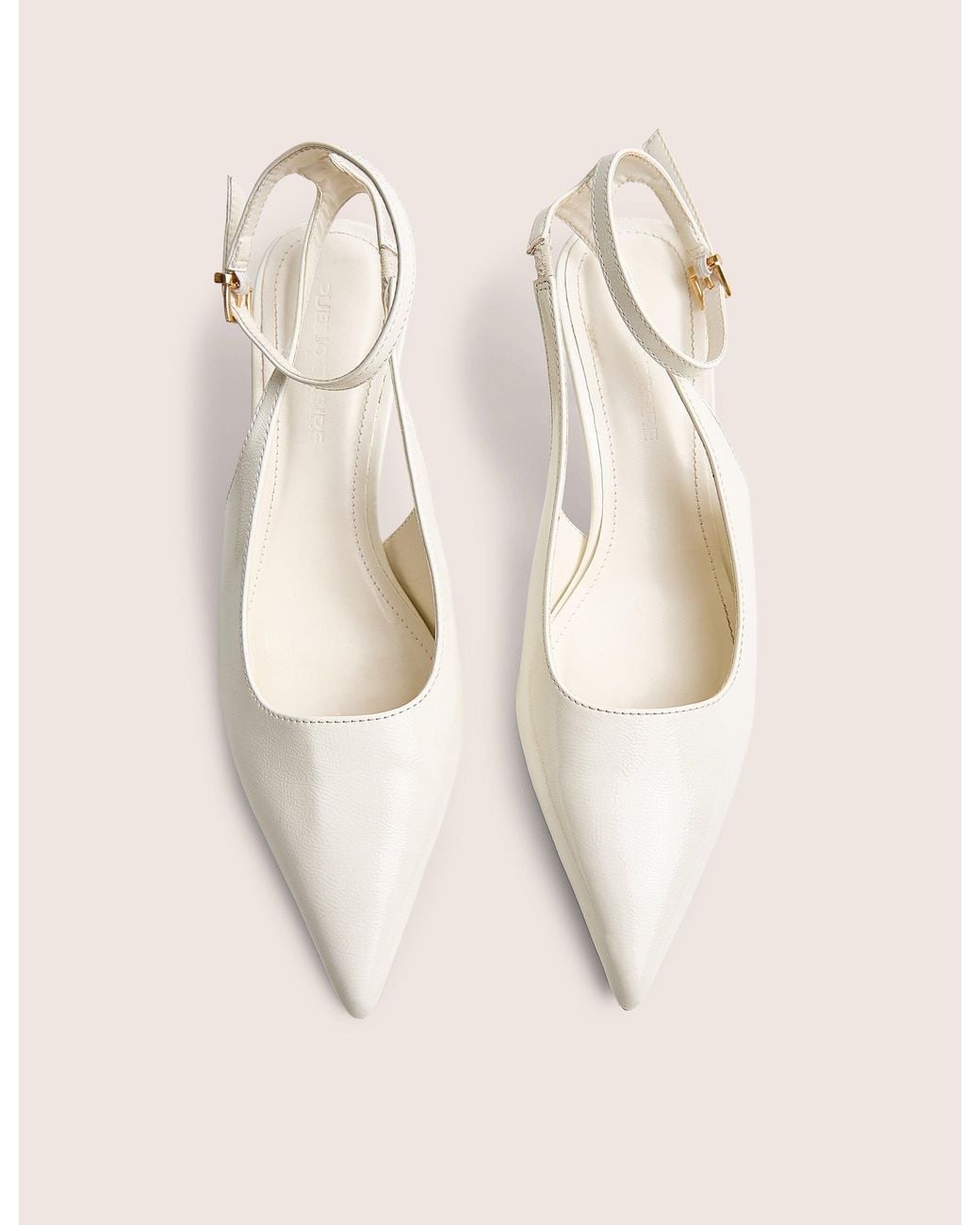 Public Desire Natural Louis Off White Patent Ankle Strap Court Mid Heel