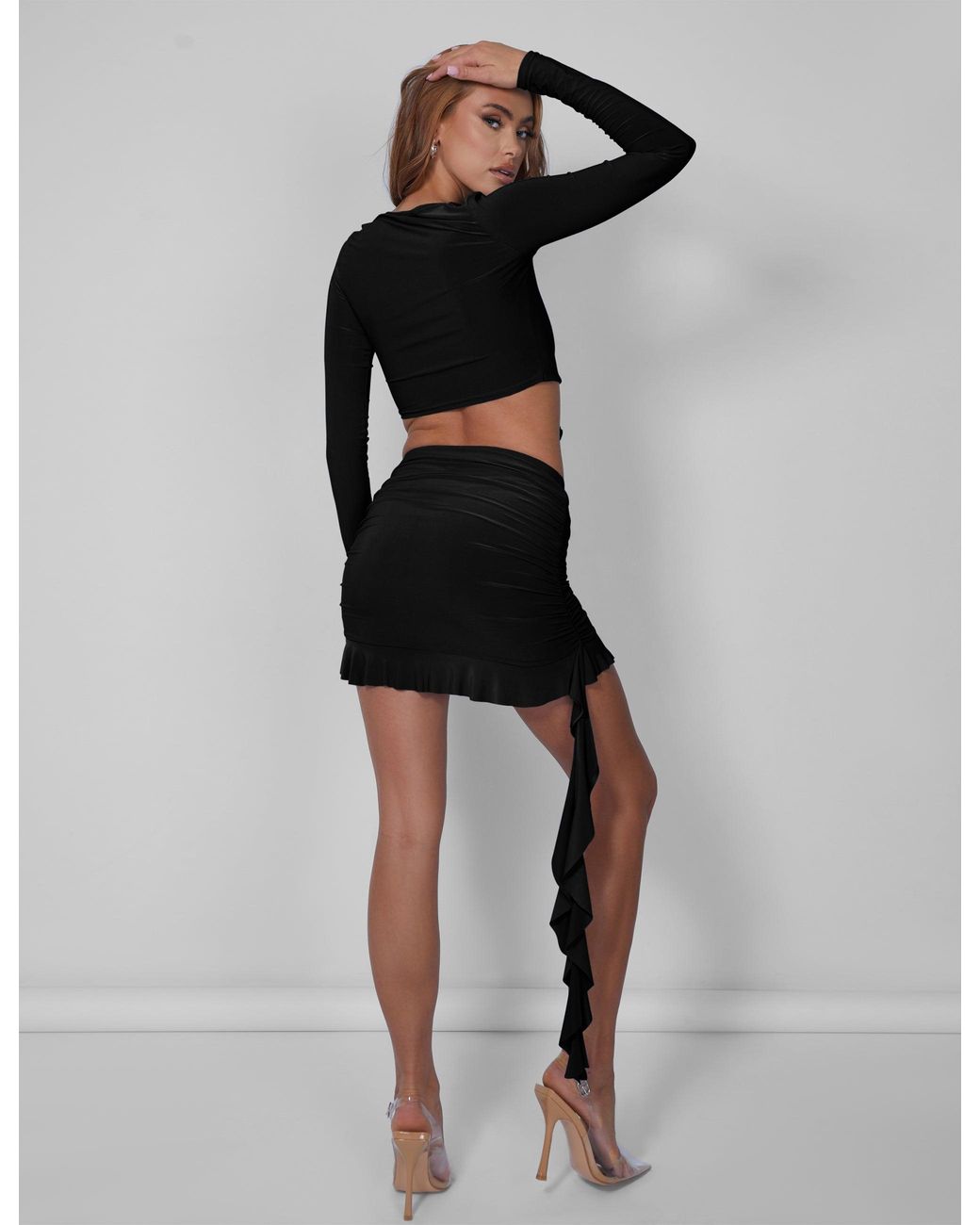 Public Desire Frill Detail Ruched Mini Skirt Black