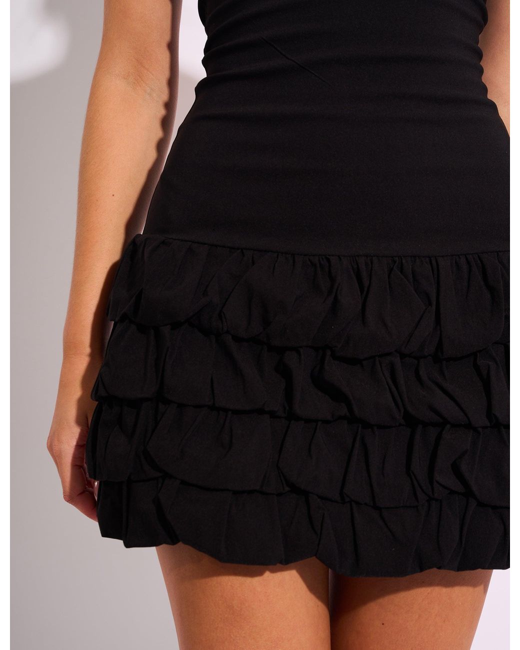 Public Desire Tiered Ruffle Hem Bandeau Mini Dress Black