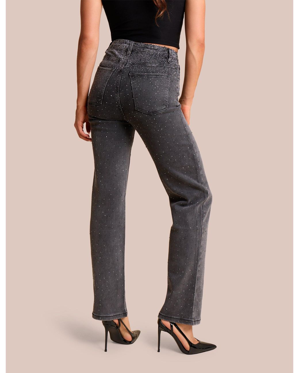 Public Desire Blue Straight Leg Stretch Stud Detail Black Jeans