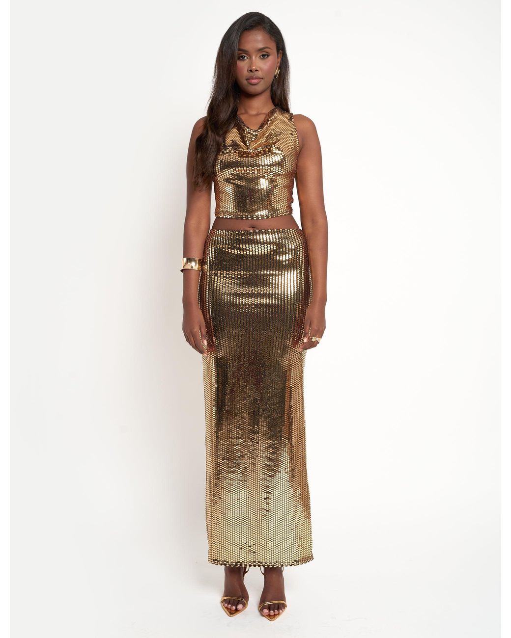 Public Desire Multicolor Sequin Maxi Skirt Gold