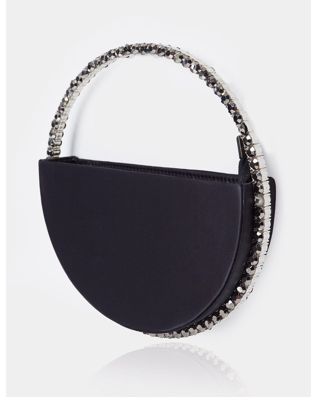 Public Desire Blue The Alessia Black Satin Circle Diamante Mini Handbag
