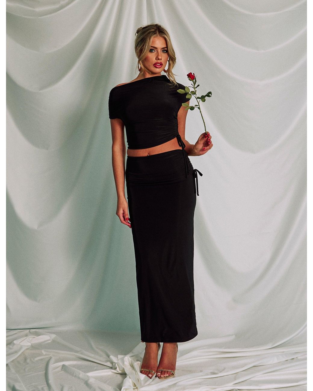 Public Desire Slinky Foldover Ruched Maxi Skirt Black Lyst UK