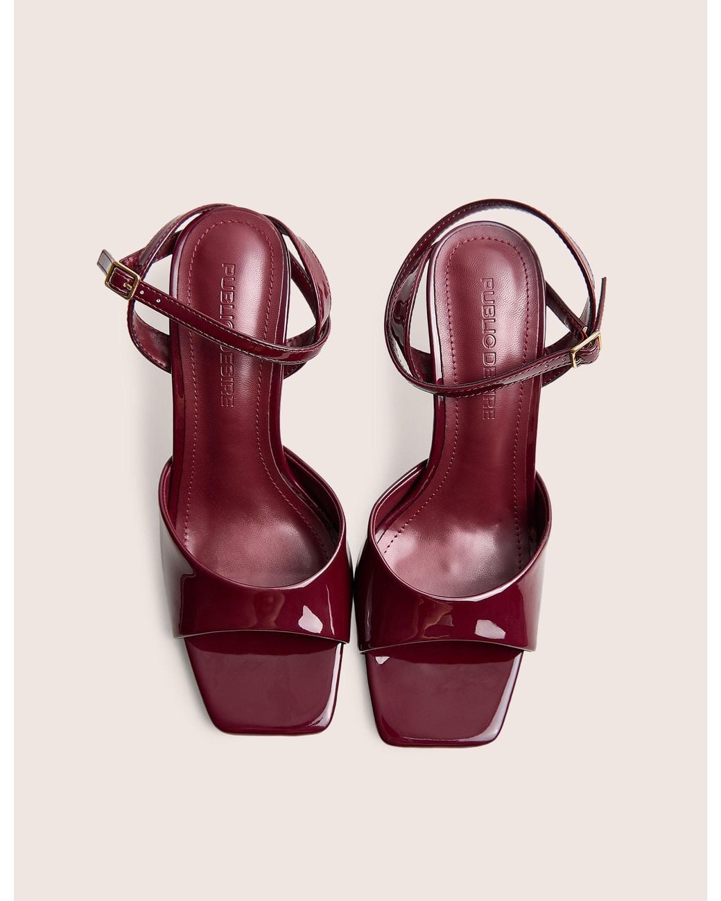 Public Desire Pink June Burgundy Ankle Strap Peep Toe Heels