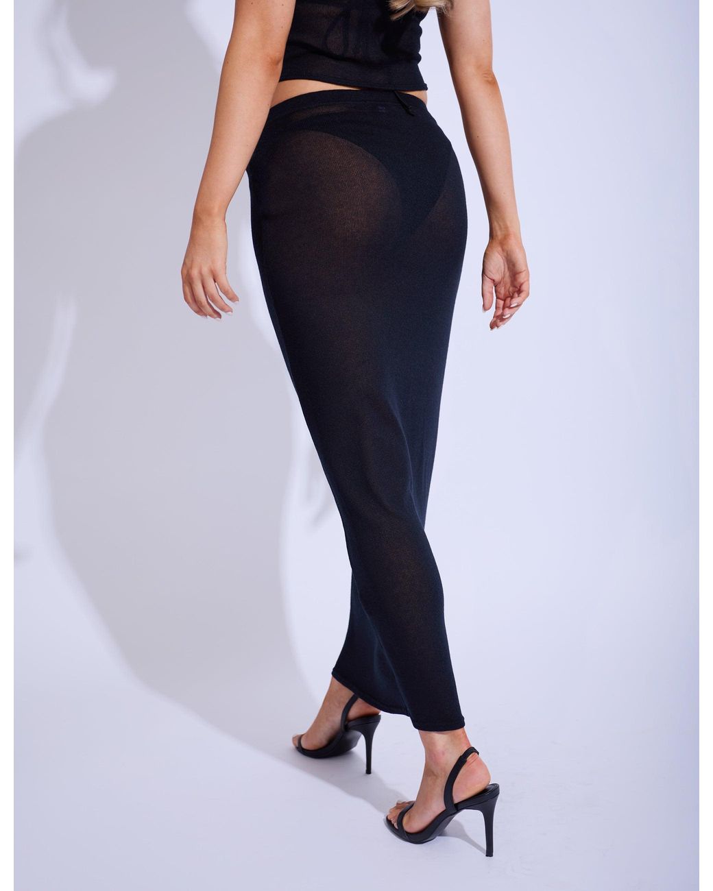 Public Desire Blue Fine Knit Maxi Skirt Co-ord Black