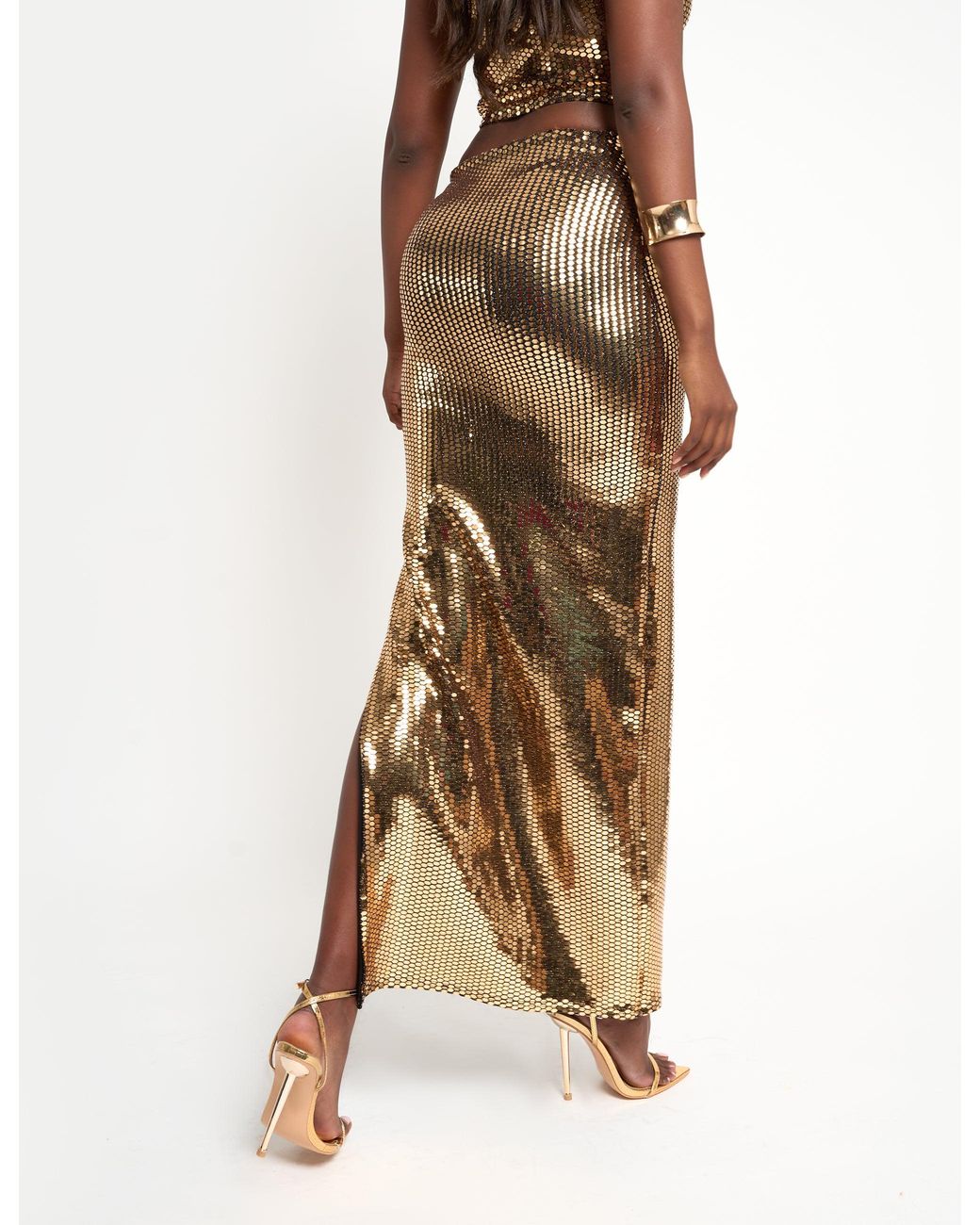 Public Desire Multicolor Sequin Maxi Skirt Gold