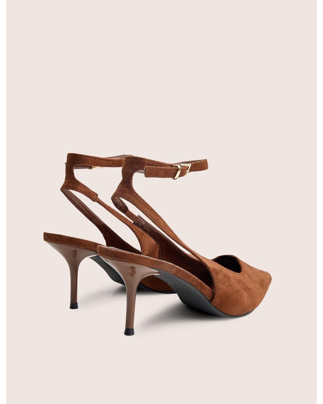 Public Desire Natural Louis Chocolate Suedette Ankle Strap Court Mid Heels