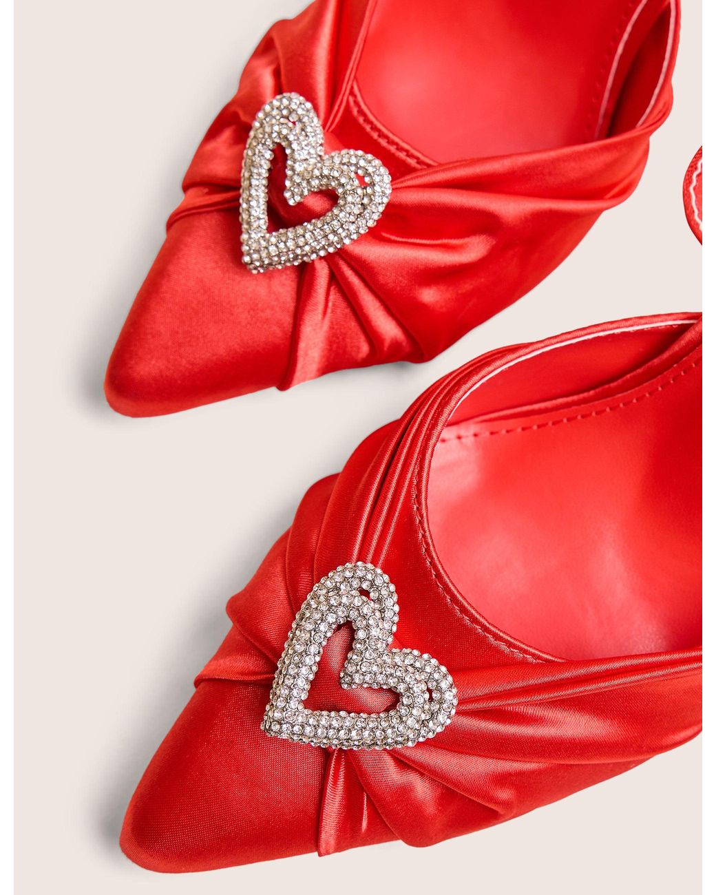 Public Desire Meant To Be Red Satin Diamante Heart Court Stiletto Heel