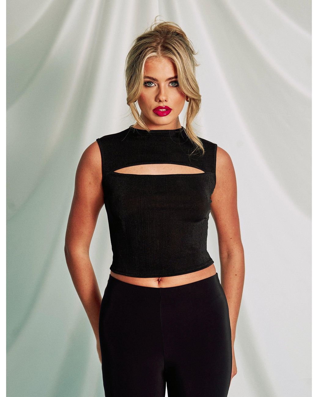 Public Desire Multicolor Slinky Slit Detail Sleeveless Top Black