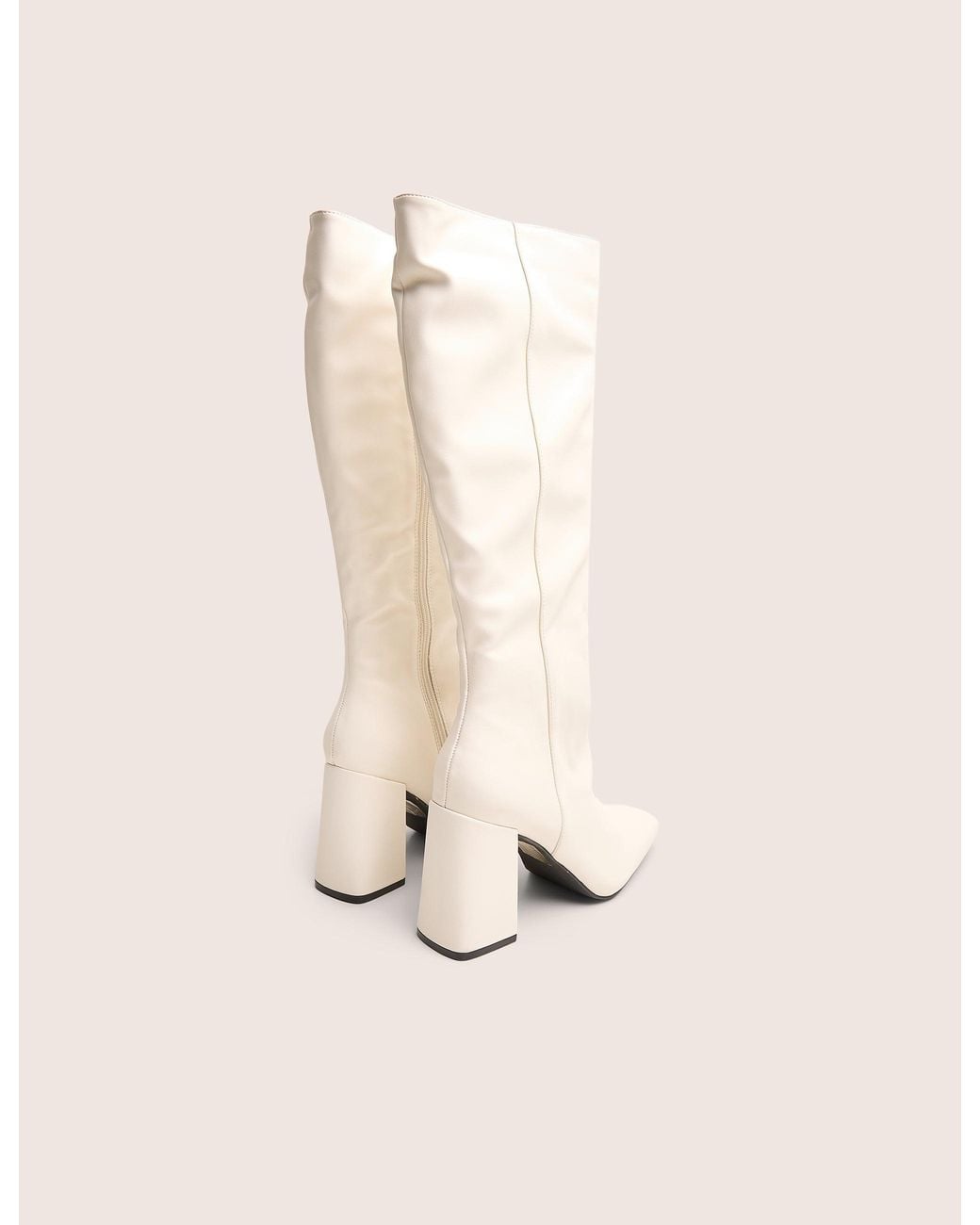 Public Desire Apology White Pu Knee High Block Heel Boots
