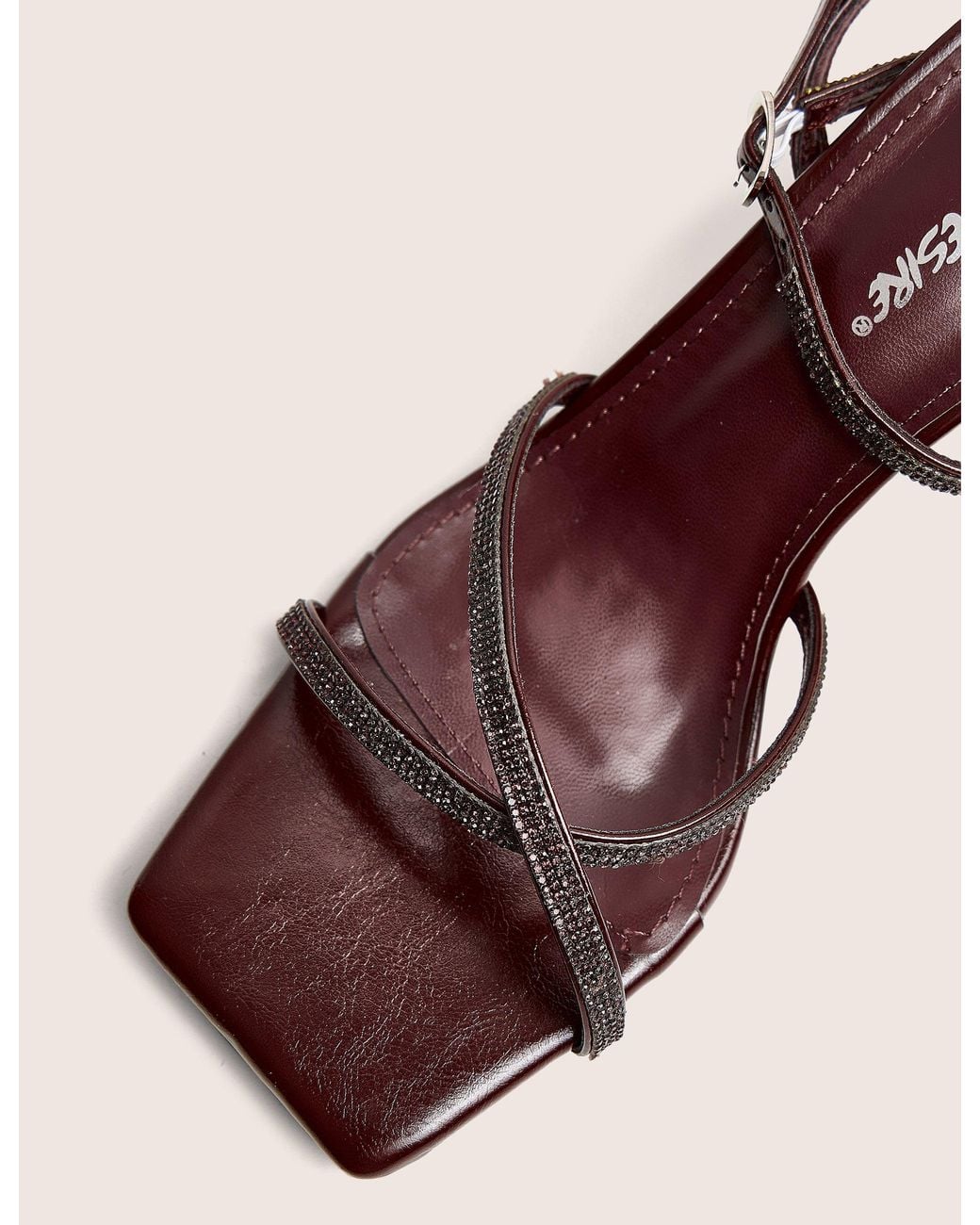 Public Desire Natural Belsa Burgundy Diamante Strappy High Heel