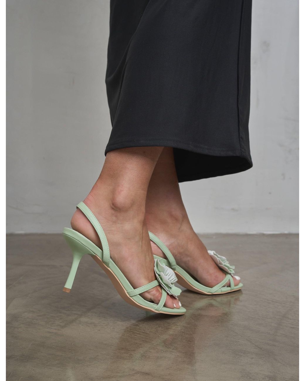Public Desire Multicolor Red Hot Pistachio Pu 3d Flower Sling Back Mid Heels