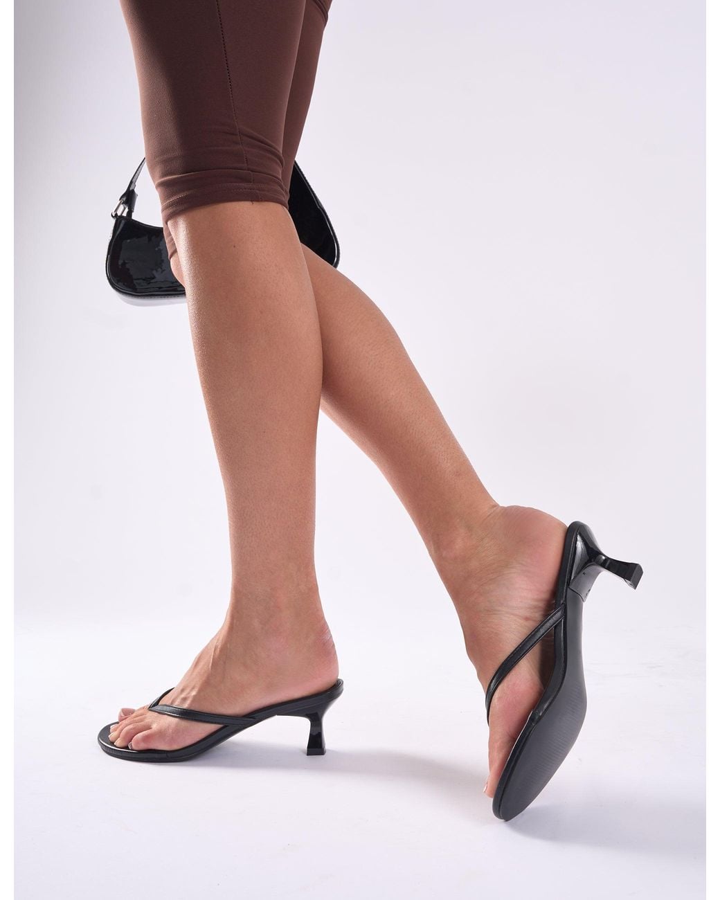 Public Desire Multicolor Evermore Black Pu Thong Low Flared Heels