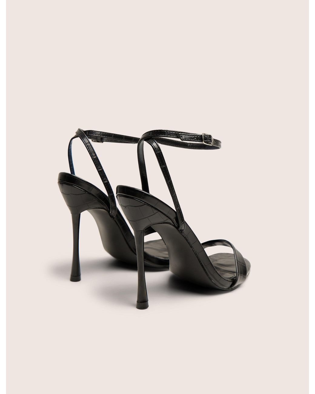 Public Desire Natural Soho Black Croc Barely There Strappy Stiletto Heels