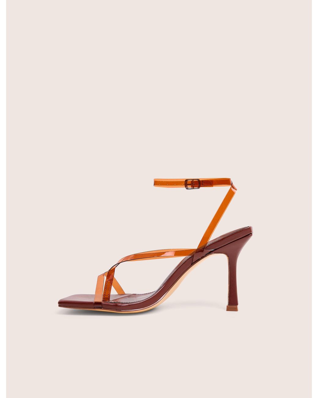 Public Desire Pink Liberty Brown Perspex Strappy Mid Heels