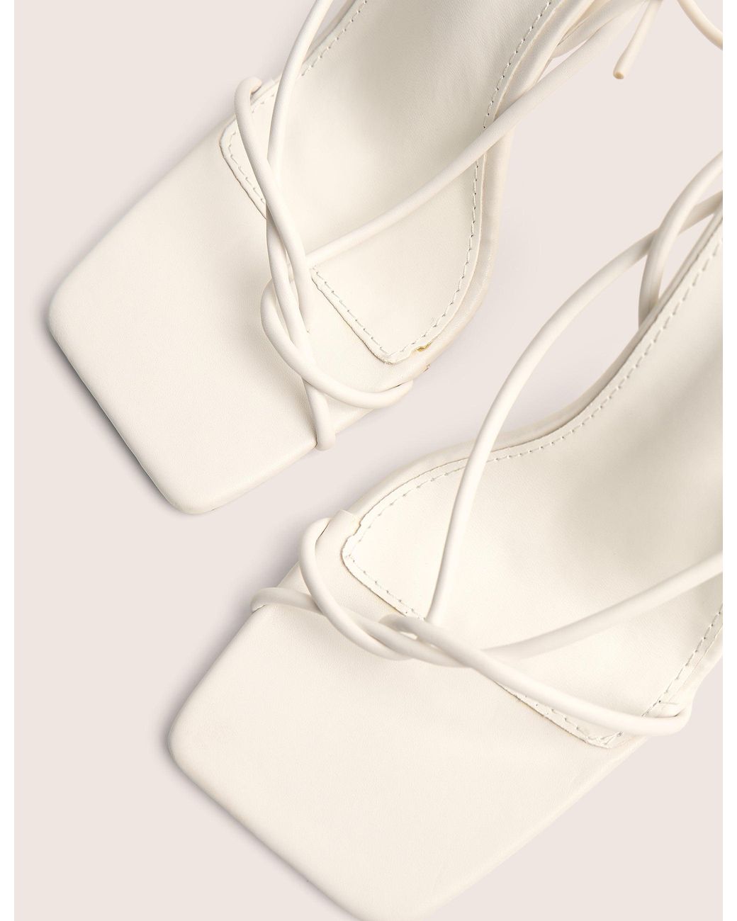 Public Desire Lacey Wide Fit White Pu Square Toe Strappy Lace Up Heels