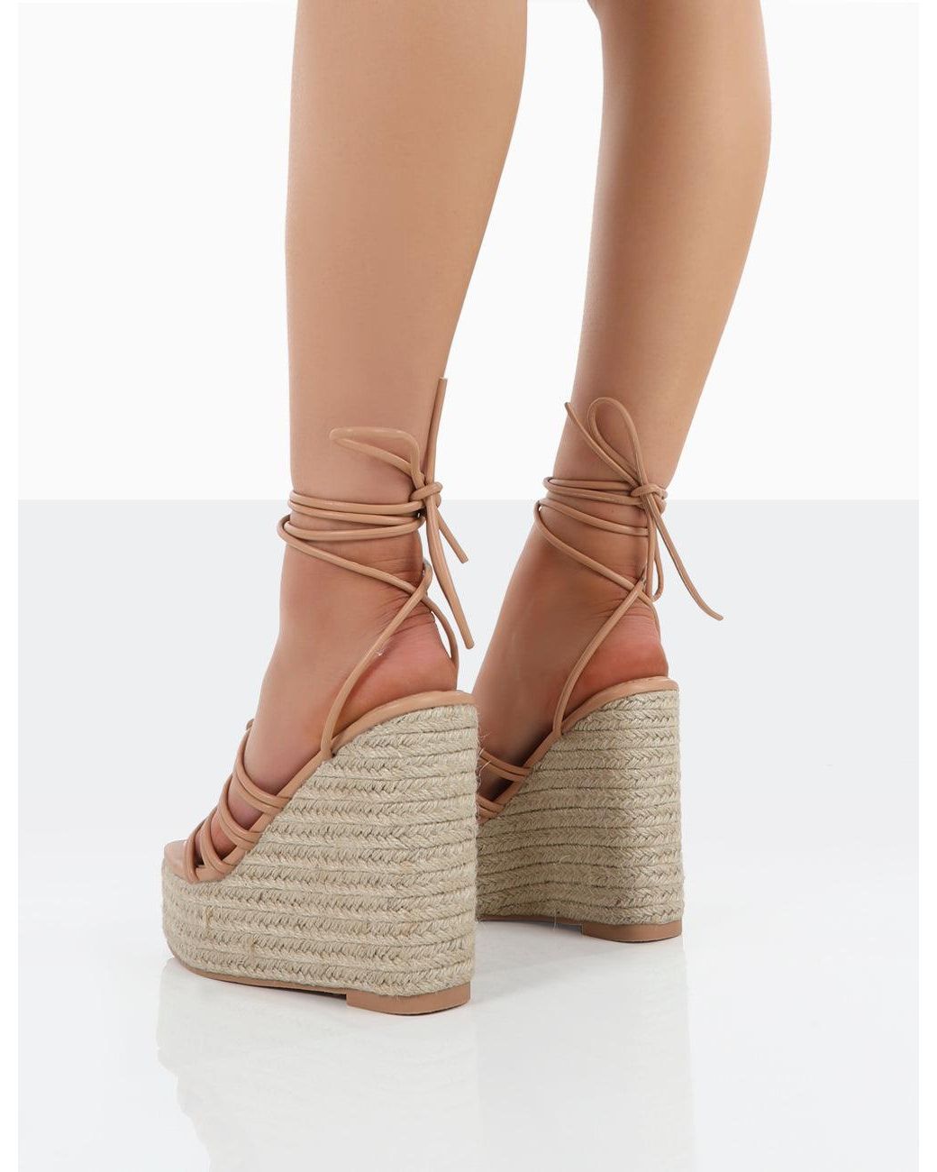 Public Desire Natural Chakkra Nude Pu High Heeled Sandal Espadrilles Wedges