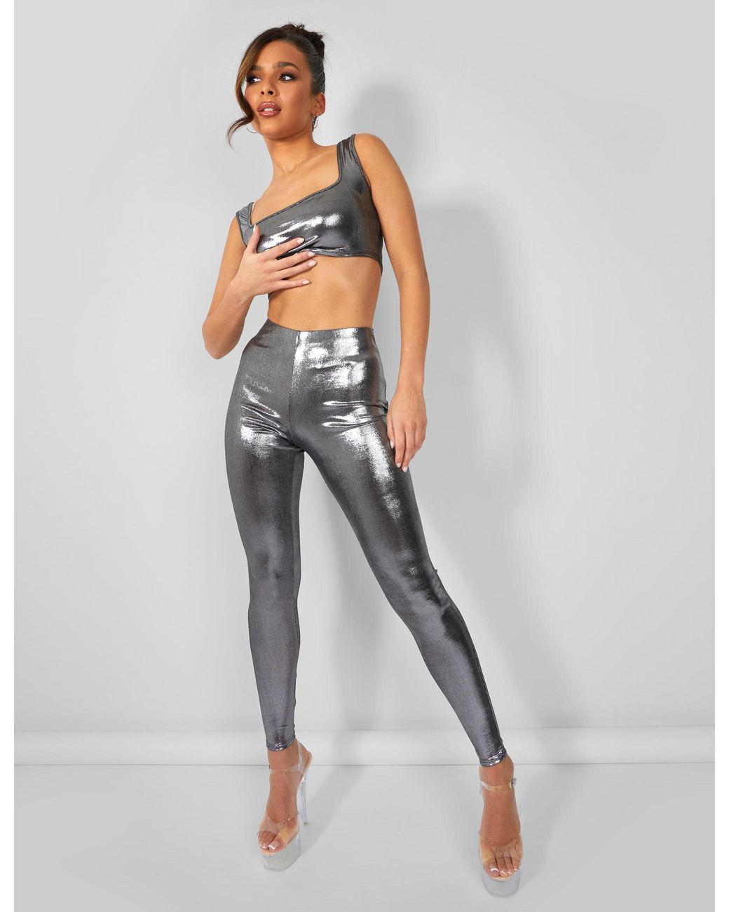 Grey metallic leggings cheap