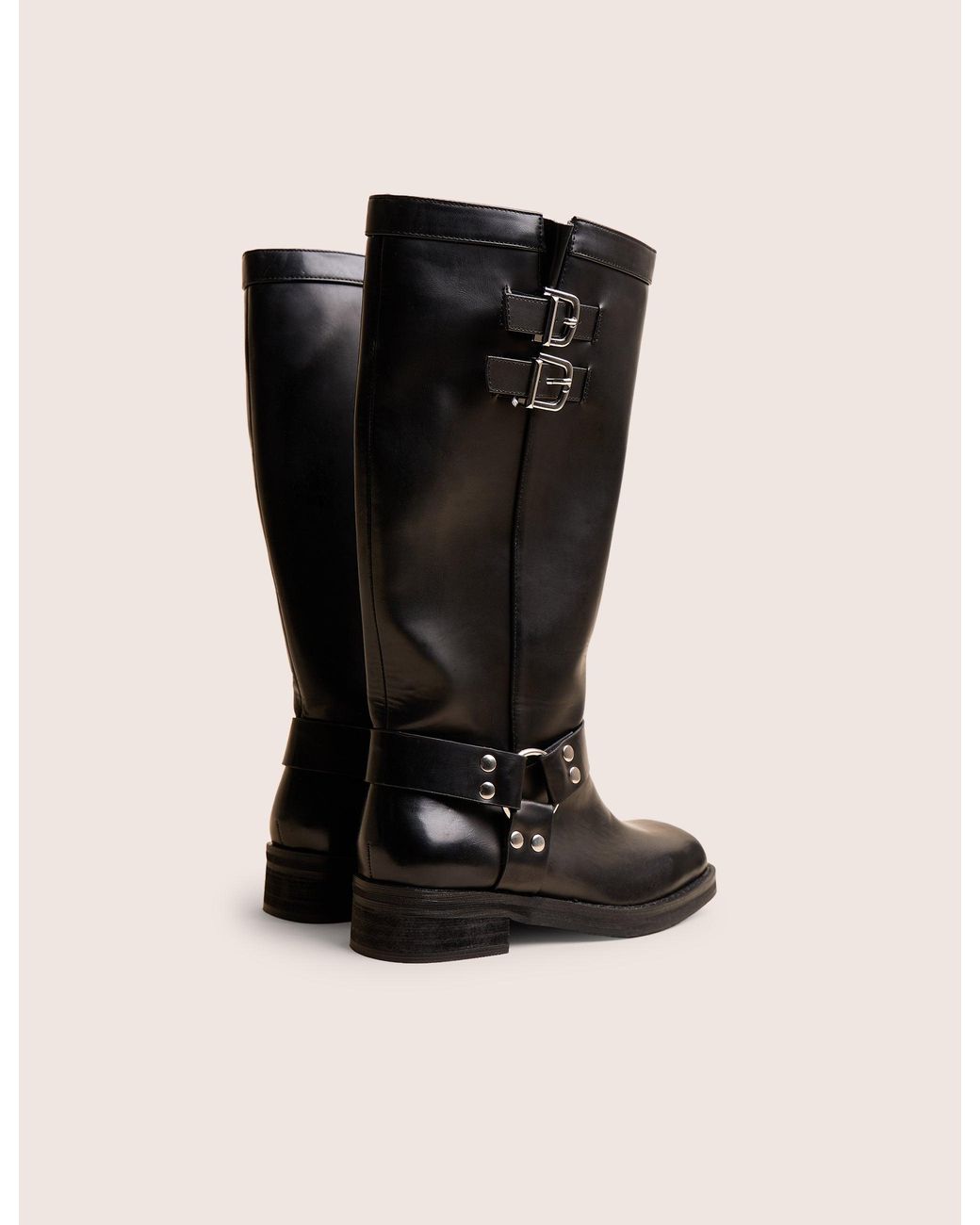 Public Desire Sirius Black Vintage Buckle Knee Hight Flat Boots