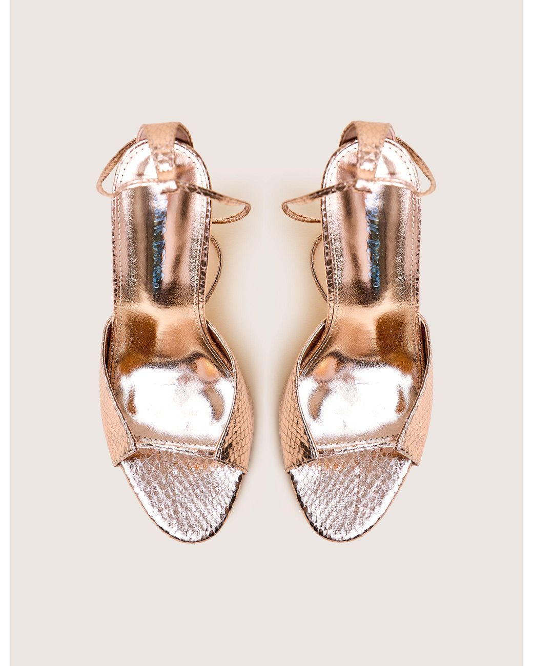 Public Desire Natural Kalisto Gold Snake Pu Lace Up Round Toe Mid Heels