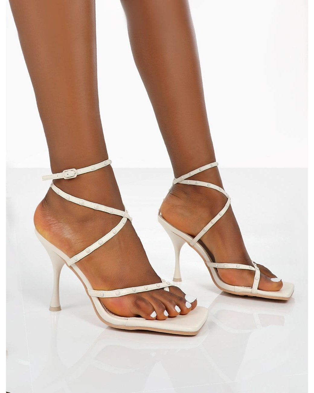 white strappy mid heels
