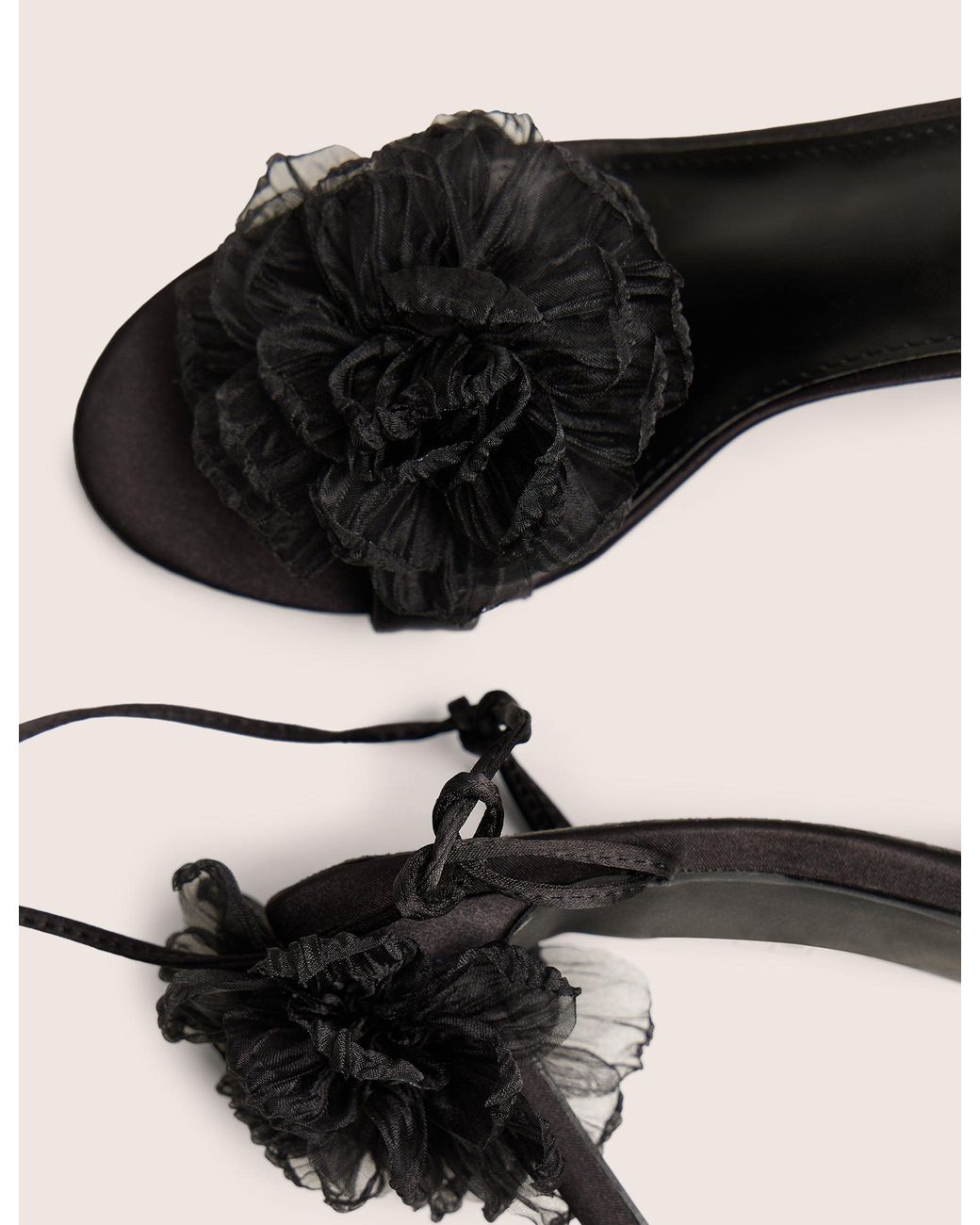 Public Desire Natural Classy Black Ruffle Flower Detail Mid Heels