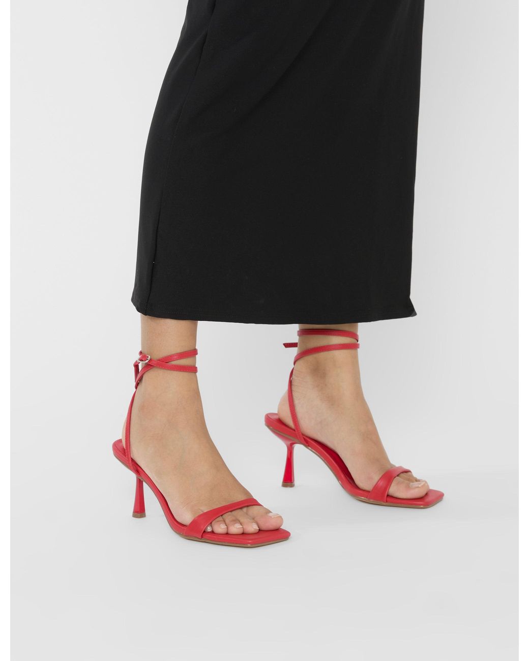 Public Desire Black Mawu Red Pu Strappy Barely There Mid Heels