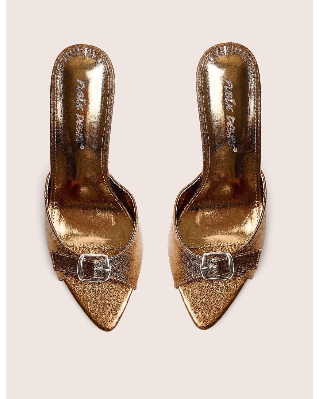 Public Desire Natural Ledi Bronze Metallic Mule High Heel