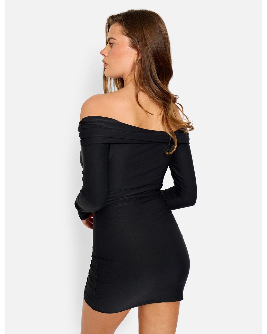 Public Desire Red Off The Shoulder Luxe Slinky Mini Dress Black