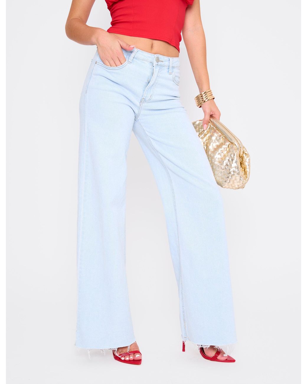 Public Desire Mid Rise Wide Leg Jeans Light Blue