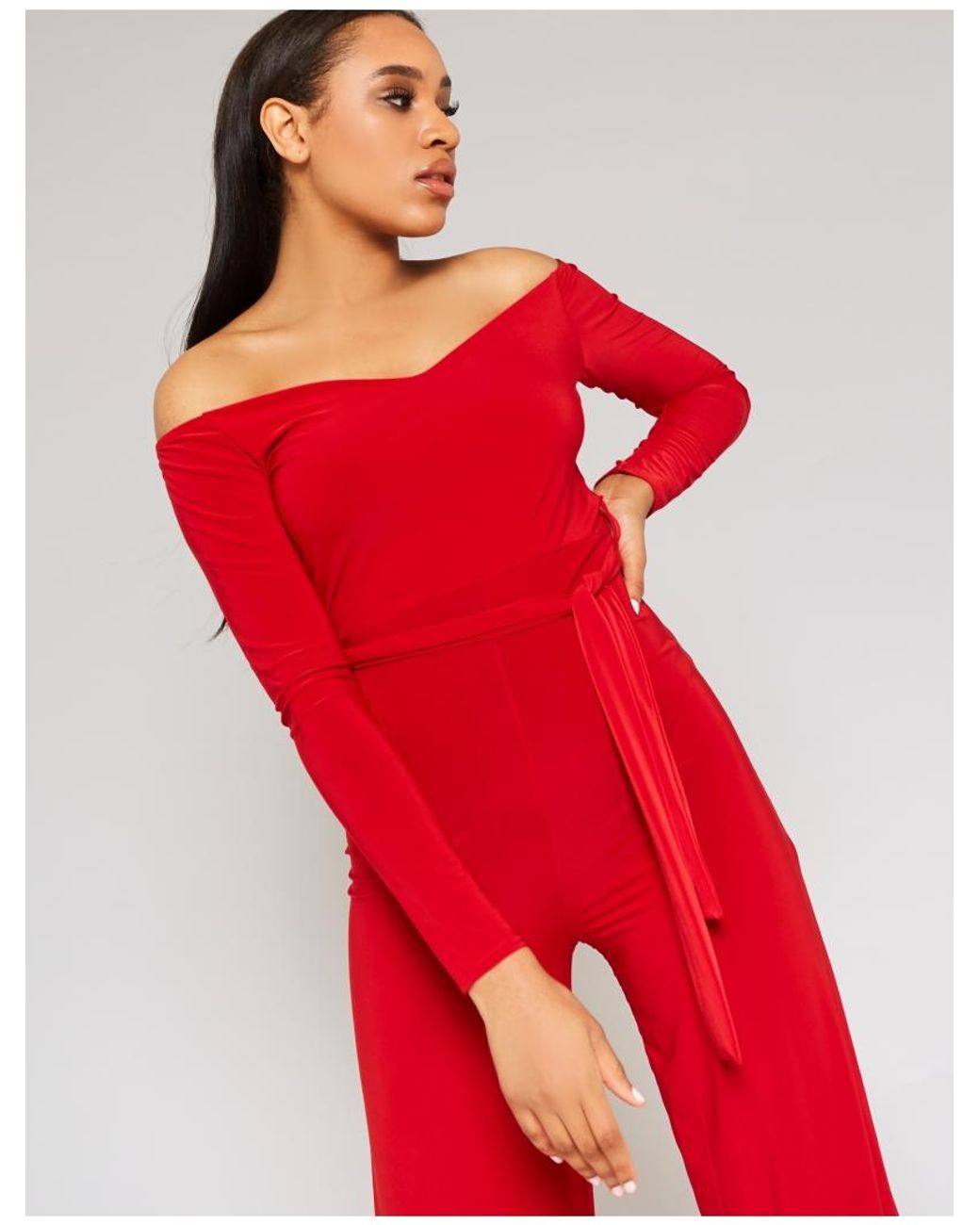 red slinky jumpsuit