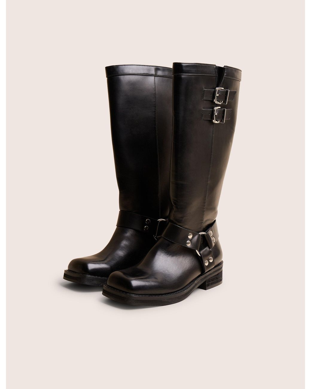 Public Desire Sirius Black Vintage Buckle Knee Hight Flat Boots