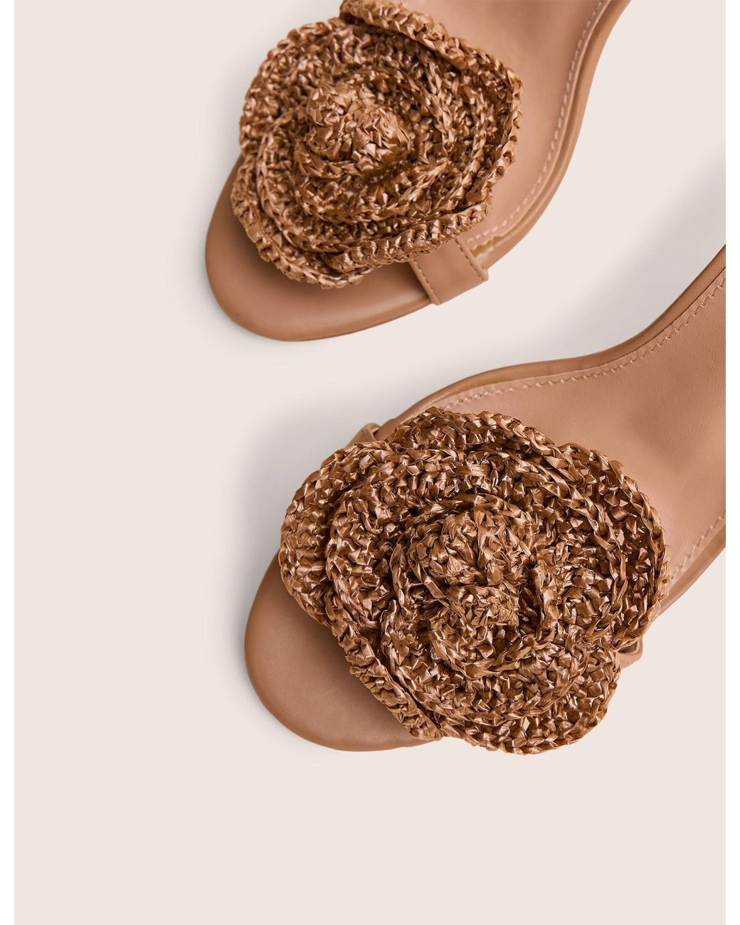 Public Desire Brown Karla Natural Raffia Flower Barely There Lace Up Stiletto Heel
