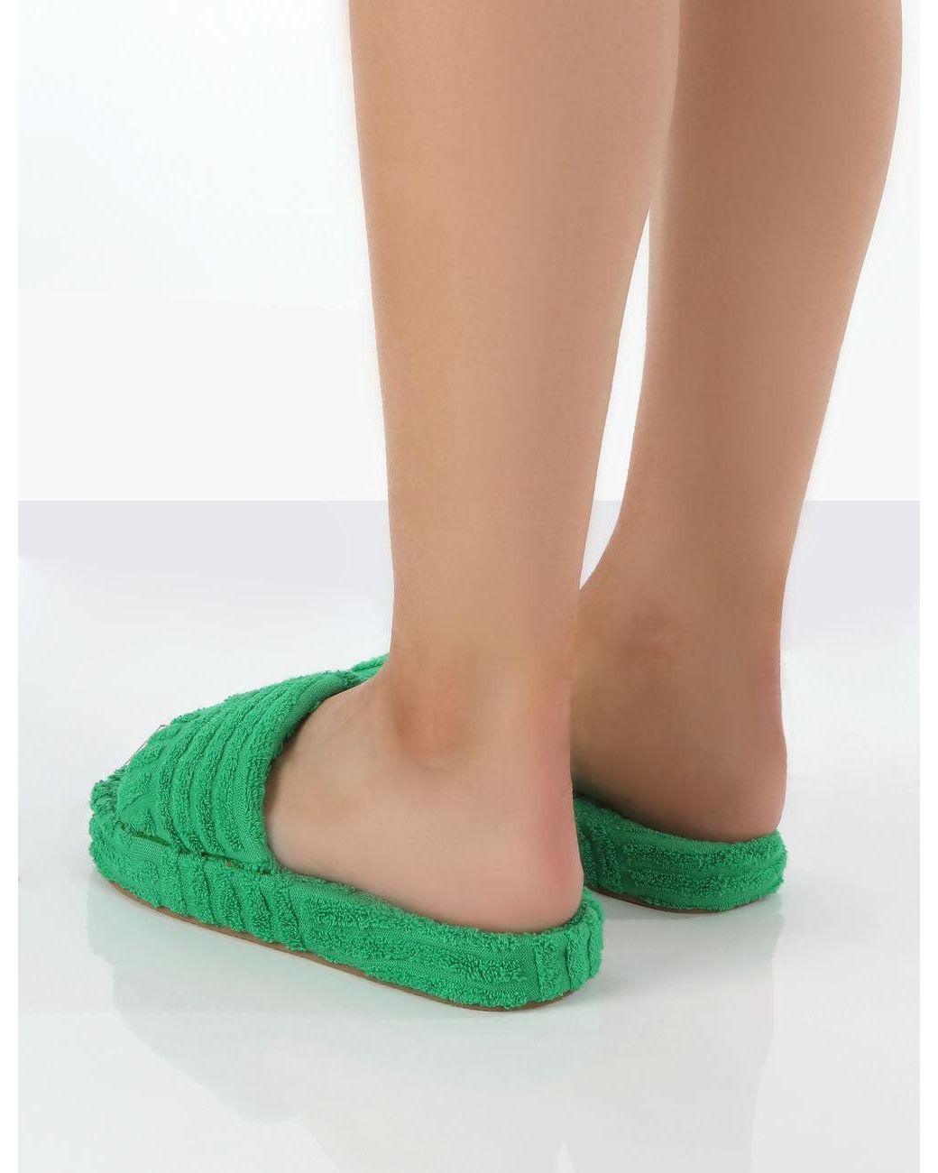 Public Desire Juicy Green Terry Towelling Slider Slippers