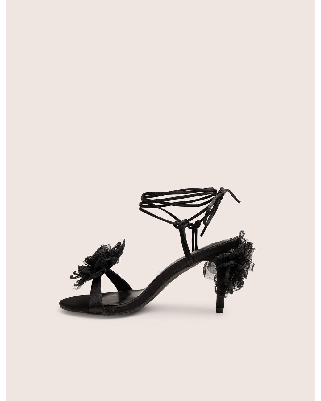 Public Desire Natural Classy Black Ruffle Flower Detail Mid Heels