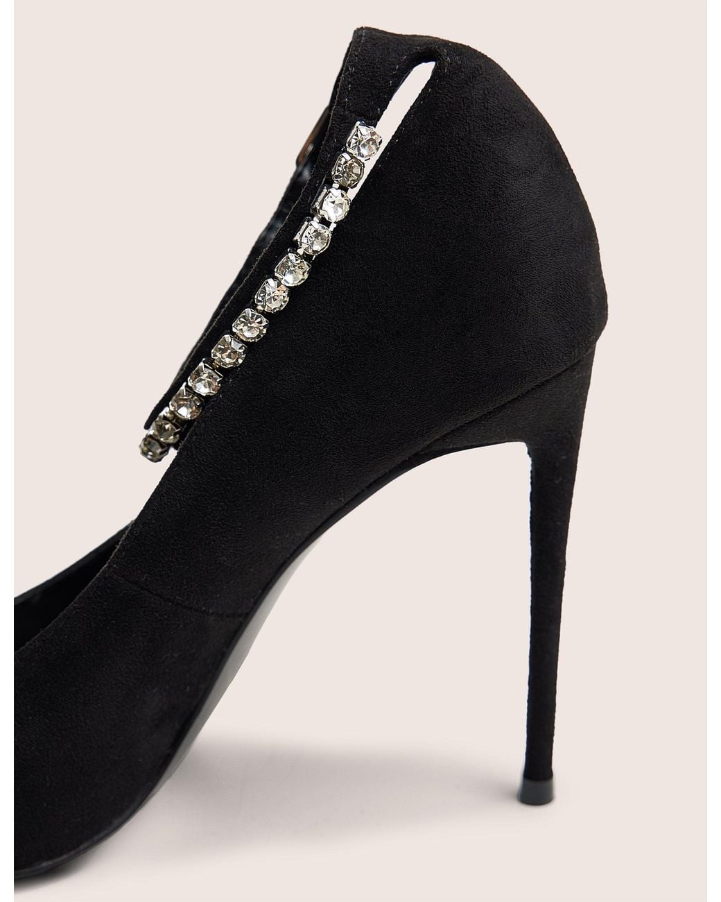 Public Desire Natural Chantilly Black Embellished Ankle Strap Court Heels