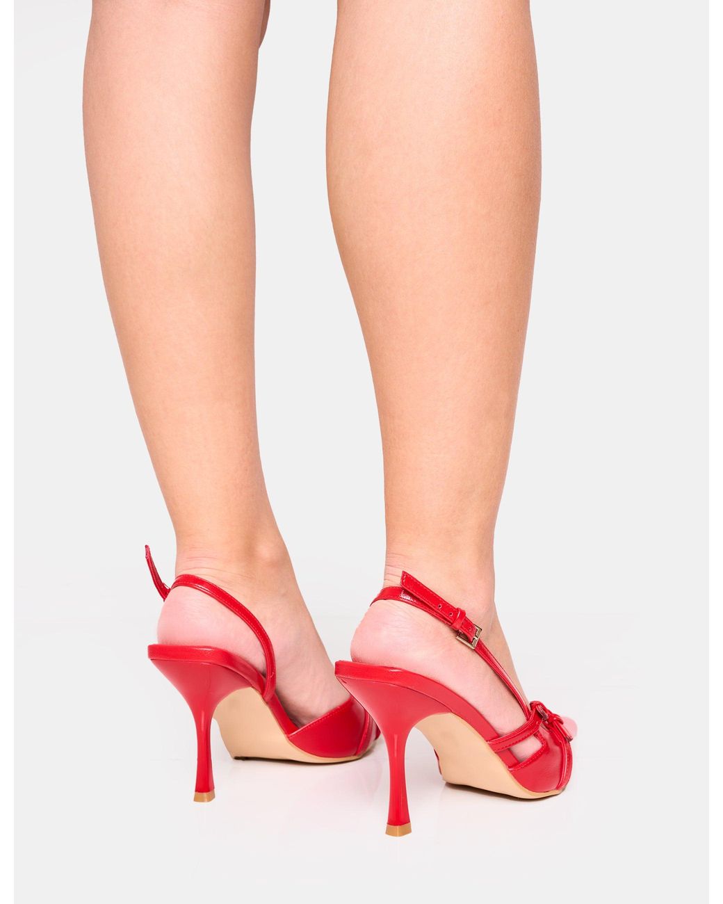 Public Desire Smooch Red Buckle Detail Slingback Mid Heel Court Shoe