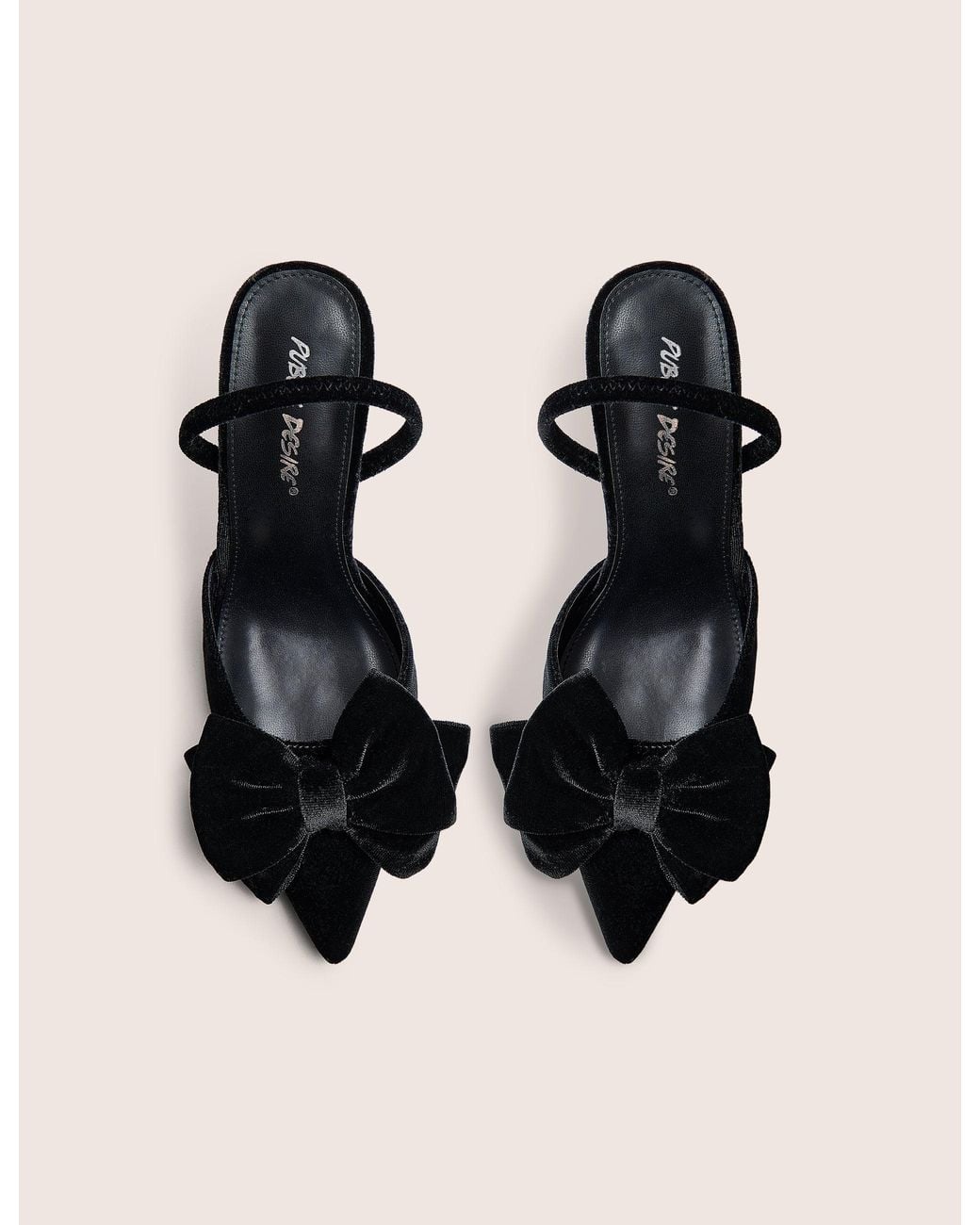 Public Desire Natural Pepper Black Velvet Bow Detail Slingback High Heels