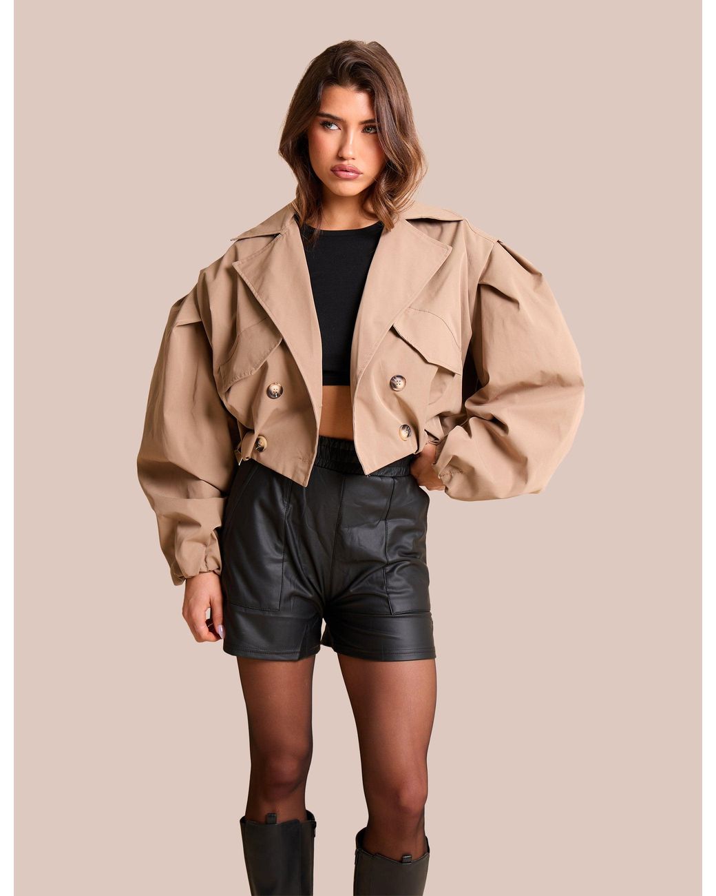 Public Desire Natural High Waist Faux Leather Mini Shorts Black