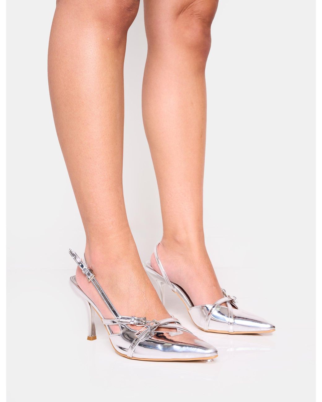 Public Desire Pink Smooch Silver Buckle Detail Slingback Mid Heel Court Shoe