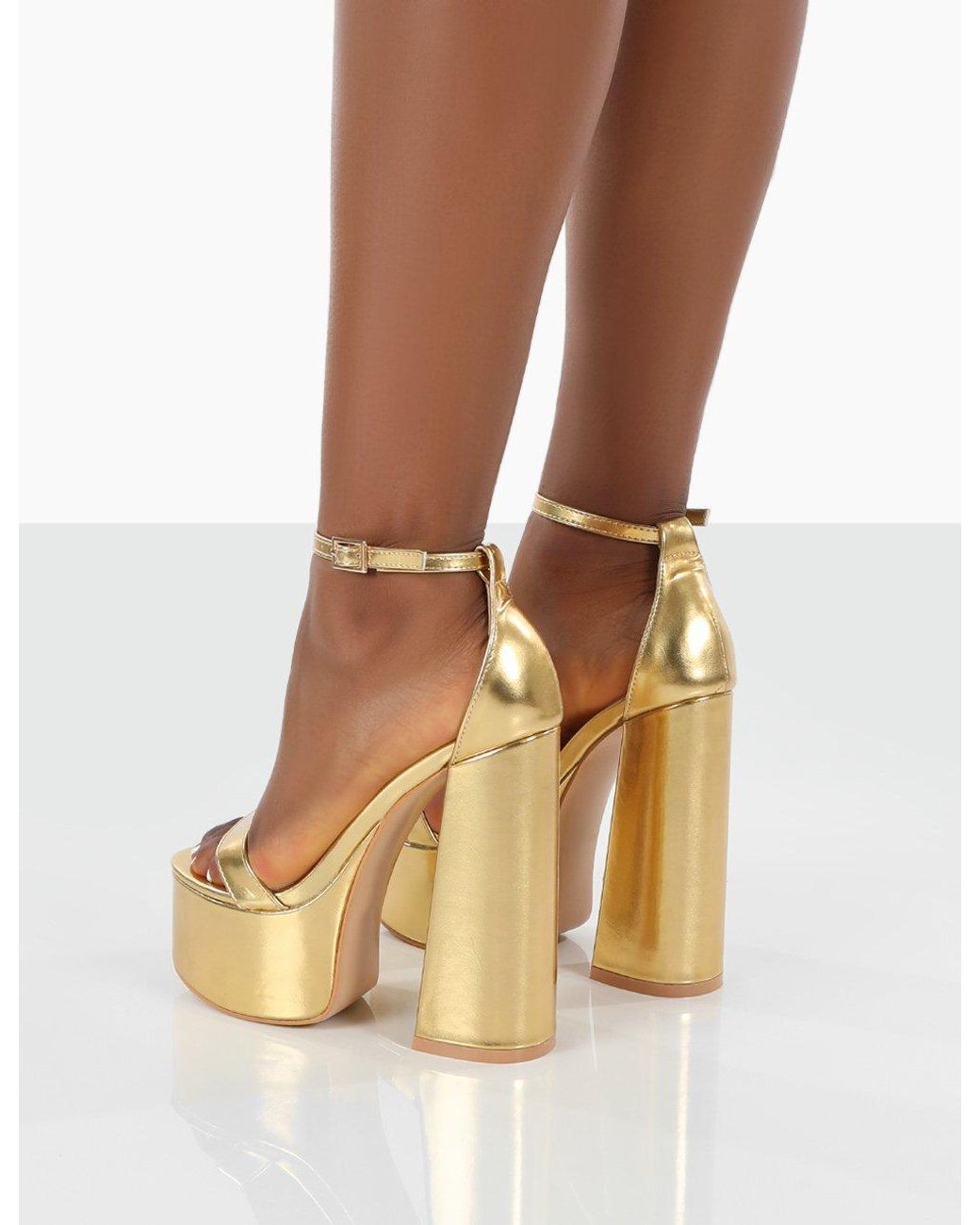 gold strappy platform heels