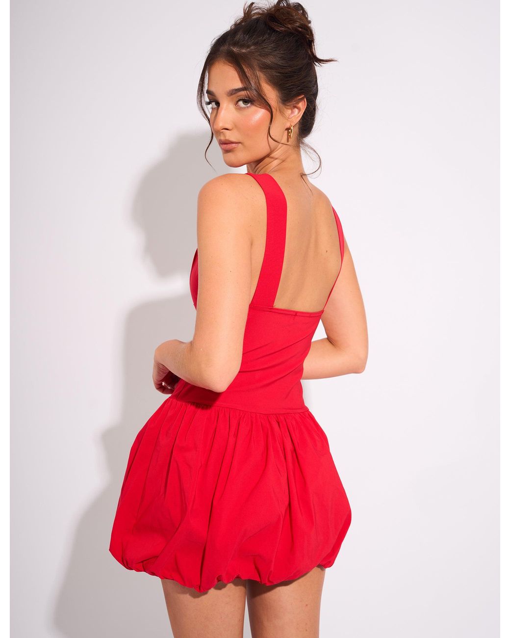 Public Desire Plunge Bubble Hem Mini Dress Red