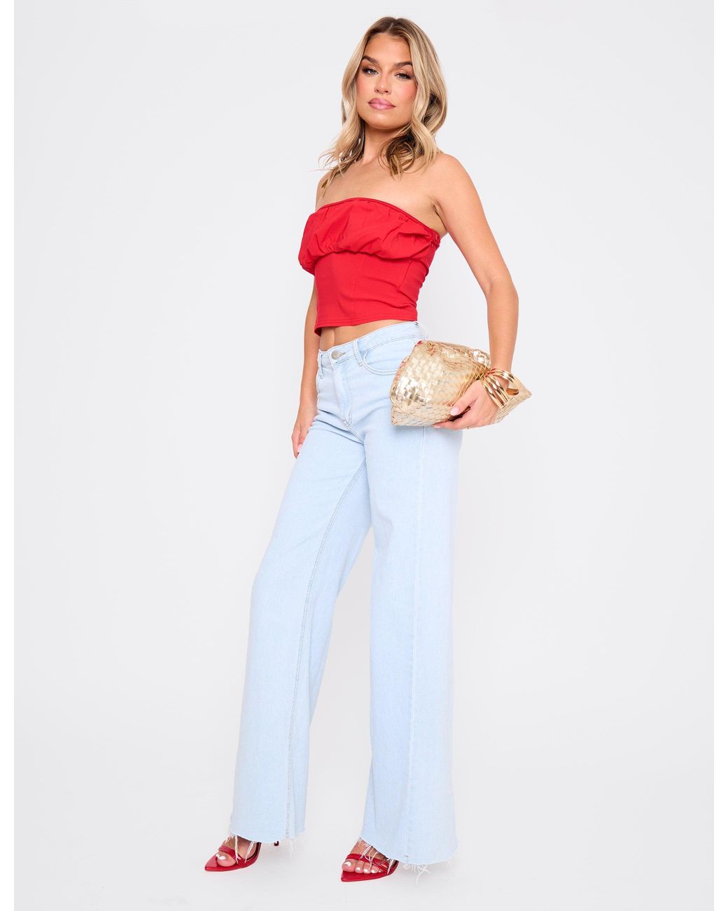 Public Desire Mid Rise Wide Leg Jeans Light Blue